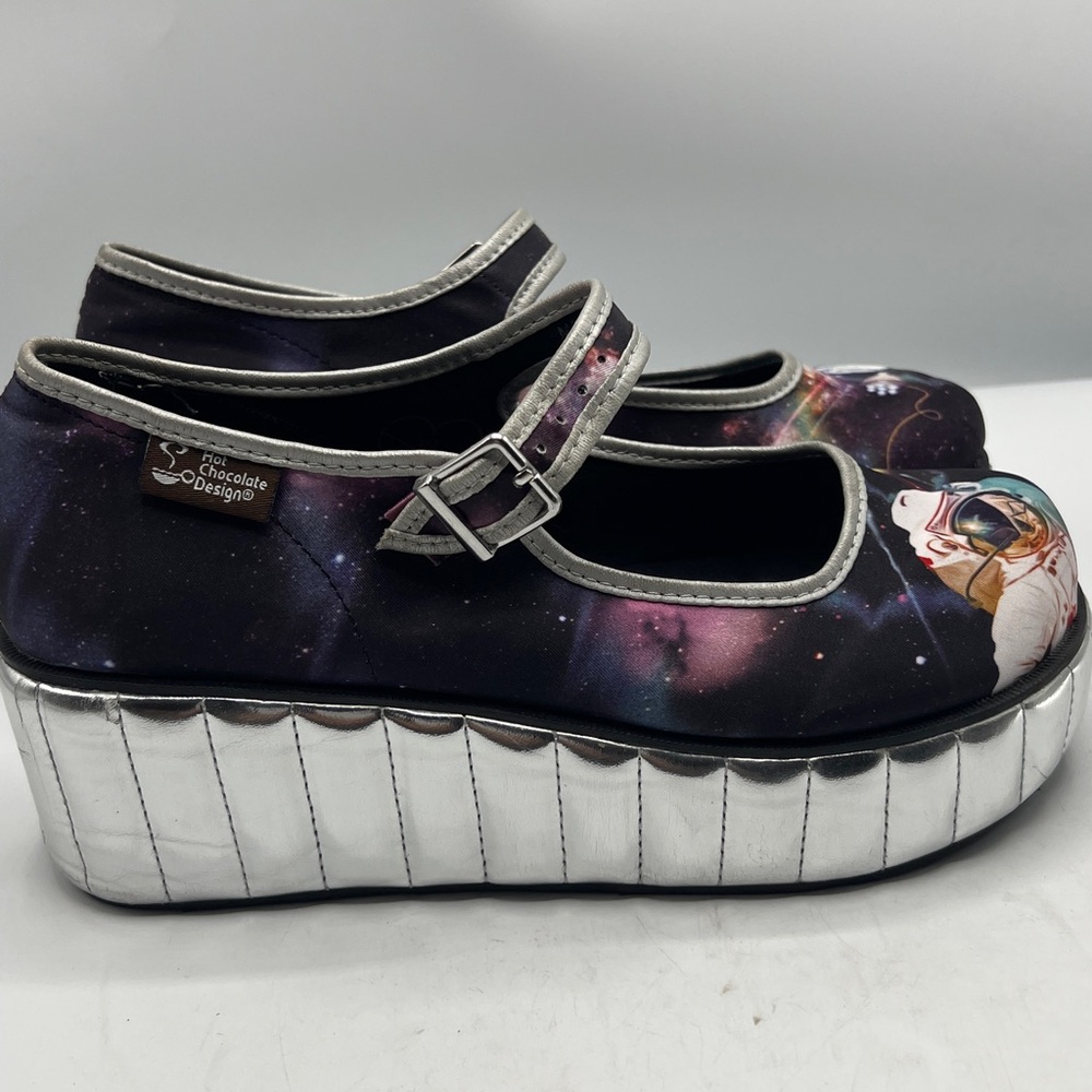 Galaxy Astronaut Platform Mary Janes - Silver Platform, Purple Galaxy Print - Picture 7 of 11